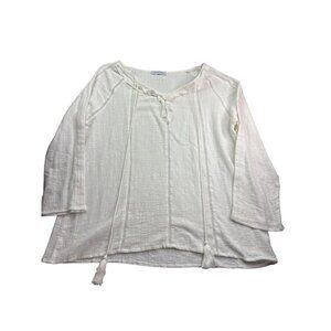 Misslook Womens White Peasant Tunic Top 3XL Tassels Semi Sheer Retro Romantic